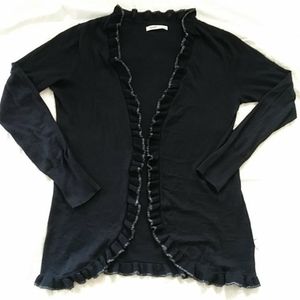 Old Navy Ruffle Silver Bling Open Front Cardigan Sweater MEDIUM Black